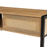 40.16" Rattan Coffee table, sliding door for storage, metal legs, Modern table for living room , natural - Follow yourDream