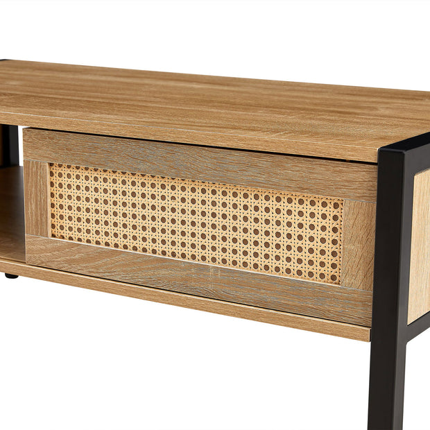 40.16" Rattan Coffee table, sliding door for storage, metal legs, Modern table for living room , natural - Follow yourDream