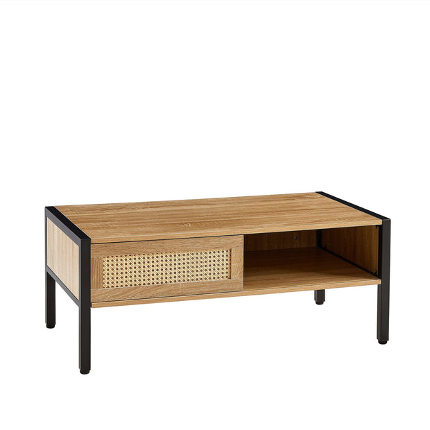 40.16" Rattan Coffee table, sliding door for storage, metal legs, Modern table for living room , natural - Follow yourDream
