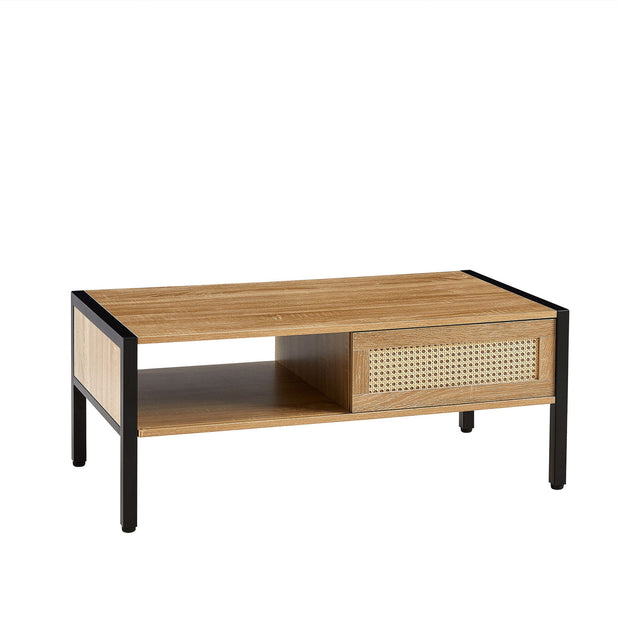 40.16" Rattan Coffee table, sliding door for storage, metal legs, Modern table for living room , natural - Follow yourDream
