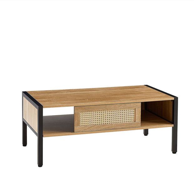40.16" Rattan Coffee table, sliding door for storage, metal legs, Modern table for living room , natural - Follow yourDream