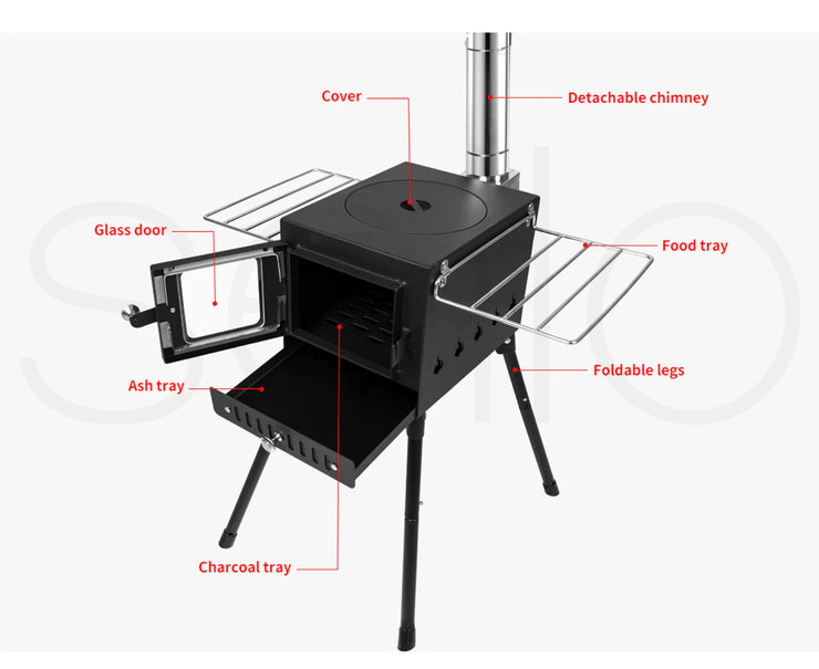 Portable Outdoor Camping Oven and Stove with Chimney for Caravans