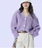 Retro colored dot sweater jacket for women wide and soft with sticky floral thread knit sweater and V-neck knit top