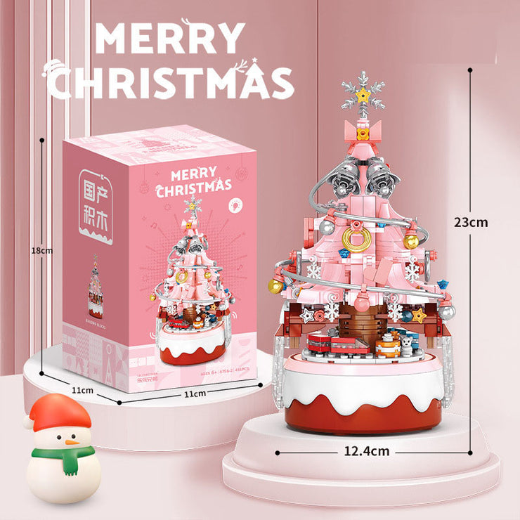 Christmas Tree Rotating Music Box Christmas Ornament Assembly Building Blocks Toys Gift