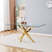 TEMPERED CLEAR GLASS GOLDEN LEG DINNING TABLE 63"