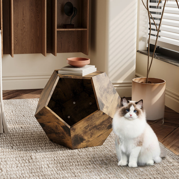 25.98'' Shaped Modern Pet Furniture Cat Kennel Side Table MDF Multi-Purpose Furniture Antique Wood Color