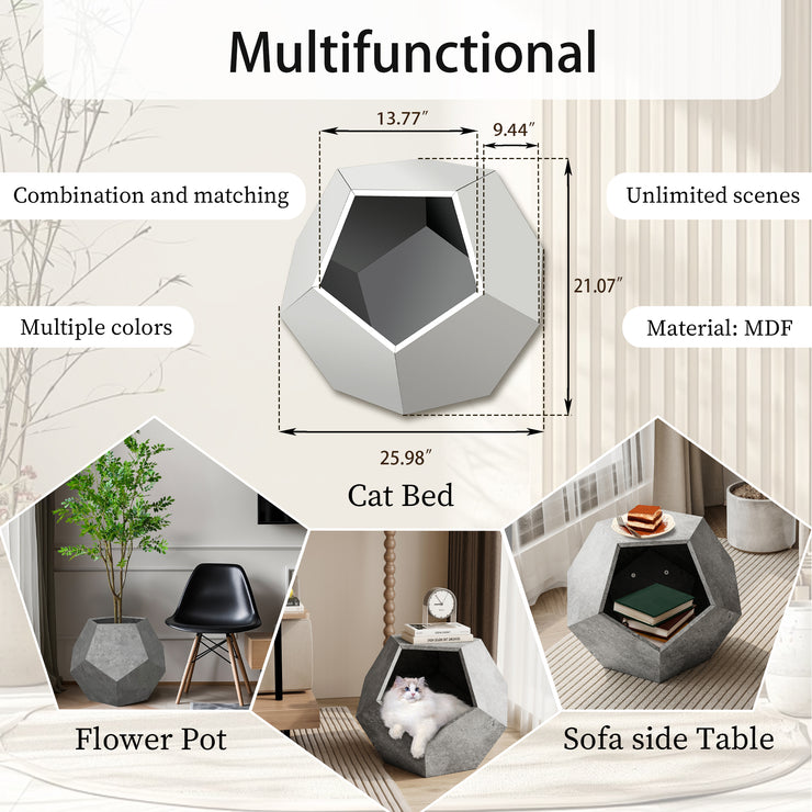 25.98"Modern Pet Furniture Cat Litter Side Table, Sofa Side Table, Planter MDF Multifunctional Furniture, Cement Gray