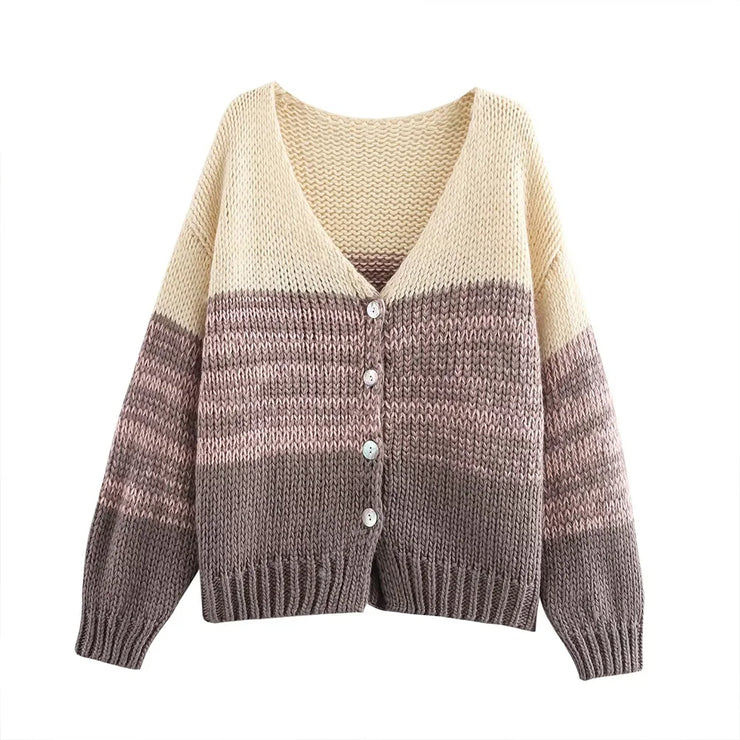 Korean style outerwear with a design sense, knitted sweater for spring, new color blocked knitted cardigan for women, V-neck loose and thin style - Follow yourDream