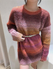 Gradient rainbow sweater women's pullover knit sweater for outerwear