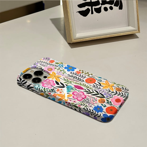 Colorful Flower Phone Case Apple 14pro Women's Trendy 2-in-1 Film Case Apple 15 Phone Case iP16