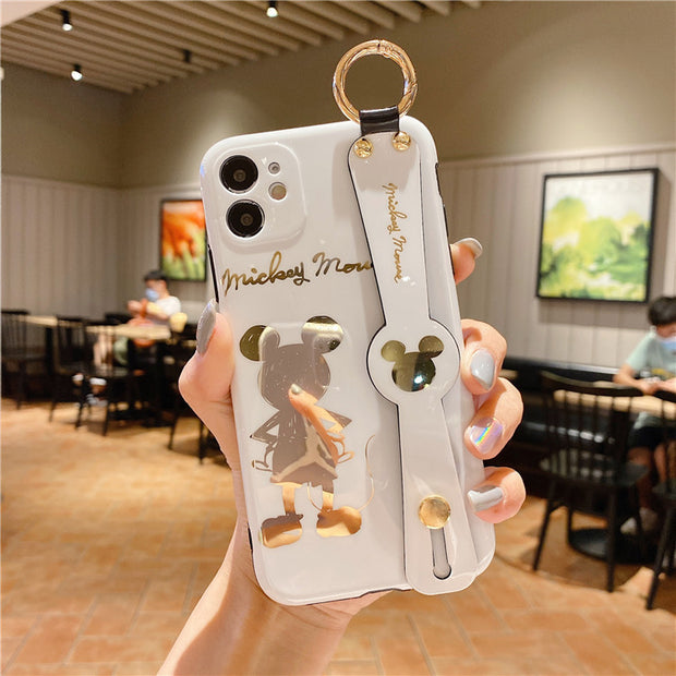 Cartoon Gilded Back Mickey Is Suitable For iPhone11 / 12pro Mobile Phone Case 13 Wristband Support 13promax