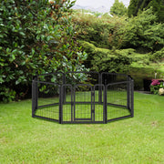 8-panel dog fence, 24 inch small dog pet fence, portable indoor pet game fence. Black, 22.2 inches wide x 23.6 inches high.