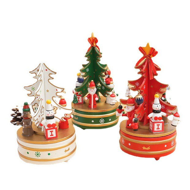 Desktop Christmas Tree Carousel Music Box Wooden Music Box Creative Christmas Scene Decoration Ornament