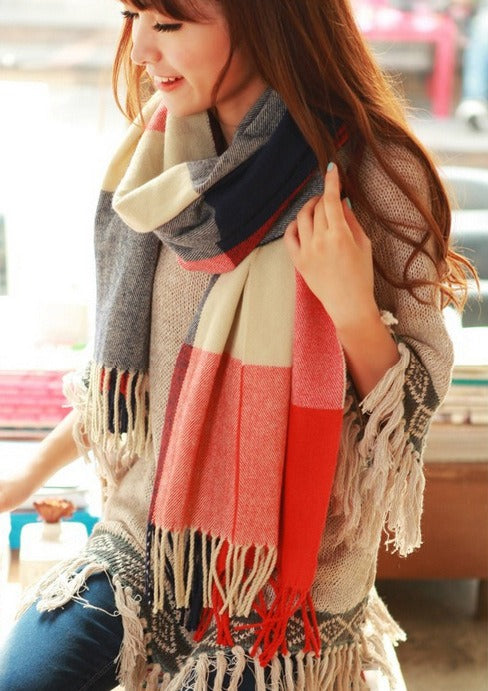 Scarf Winter Women's New Color Grid Imitation Cashmere Scarf Autumn Winter Thick Fashion Warm Versatile Scarf Shawl