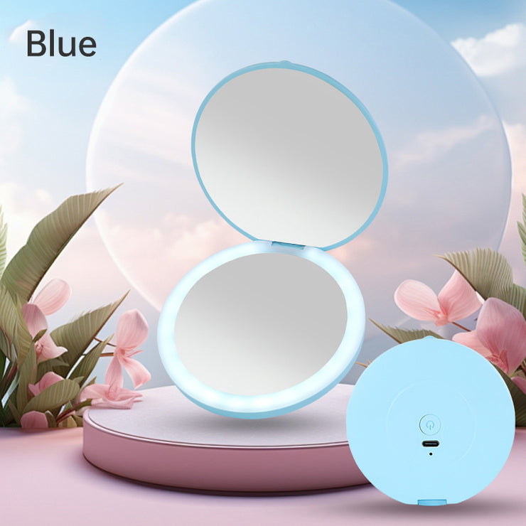 Mini portable LED light-emitting makeup mirror round stackable lighted beauty mirror