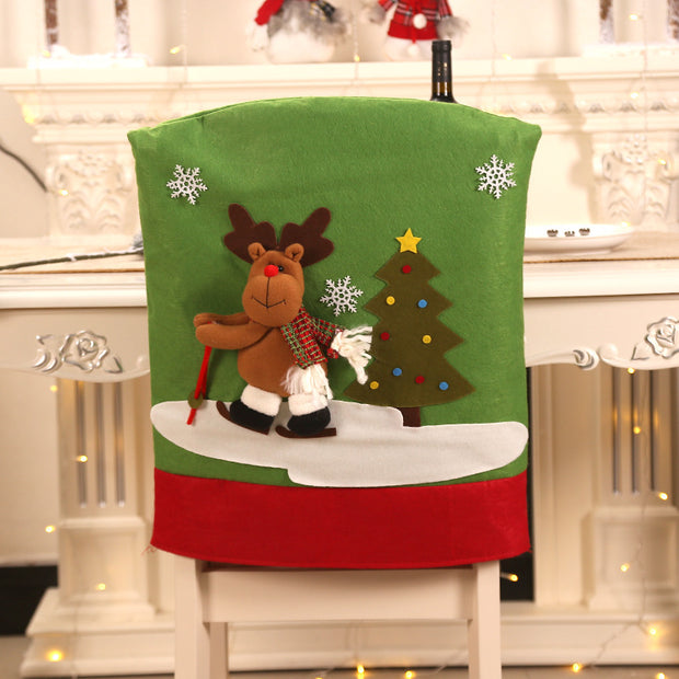 Christmas Restaurant Home Christmas Decorations Christmas Snowman Doll Ski Chair Back Cover Christmas Chair Cover