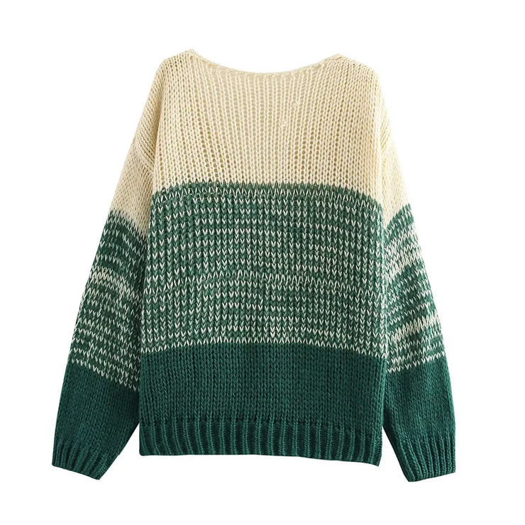Korean style outerwear with a design sense, knitted sweater for spring, new color blocked knitted cardigan for women, V-neck loose and thin style - Follow yourDream