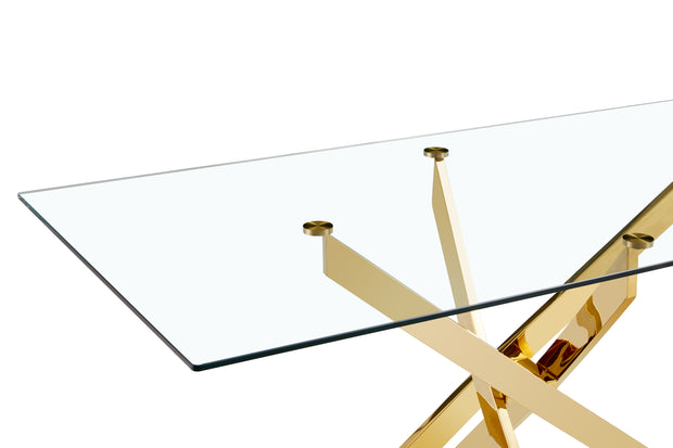 TEMPERED CLEAR GLASS GOLDEN LEG DINNING TABLE 63"