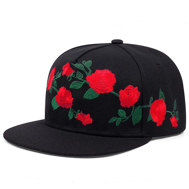 Cotton Embroidered Street Dance Hat Men's Rose Embroidered Big Head Circumference Hip Hop Adjustable Embroidered Baseball Hat