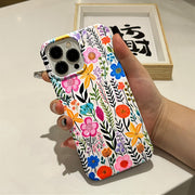 Colorful Flower Phone Case Apple 14pro Women's Trendy 2-in-1 Film Case Apple 15 Phone Case iP16