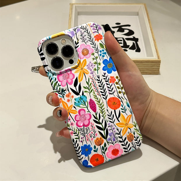 Colorful Flower Phone Case Apple 14pro Women's Trendy 2-in-1 Film Case Apple 15 Phone Case iP16