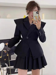 Fashion Office Lady Designer Short Blazer Women's Clothing Coat 2024 Spring Autumn New Fashion Pleated Skirt 2 Piece Female