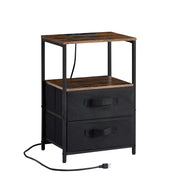 Tea table with charging station, bedside table with USB port, socket and cloth bag, 2 drawers