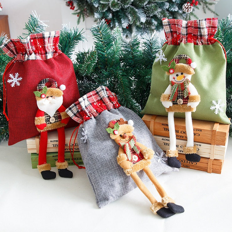 Christmas gift bag drawstring Christmas linen gift bag packaging bag candy bag Santa Claus drawstring apple bag