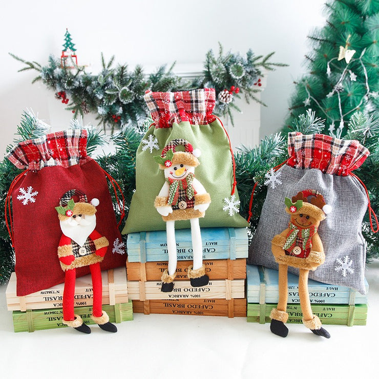 Christmas gift bag drawstring Christmas linen gift bag packaging bag candy bag Santa Claus drawstring apple bag