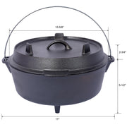 Cast iron Dutch oven with lid, outdoor camping deep pot, used for camping, cooking, barbecue and leg rest, 4.5 quarts