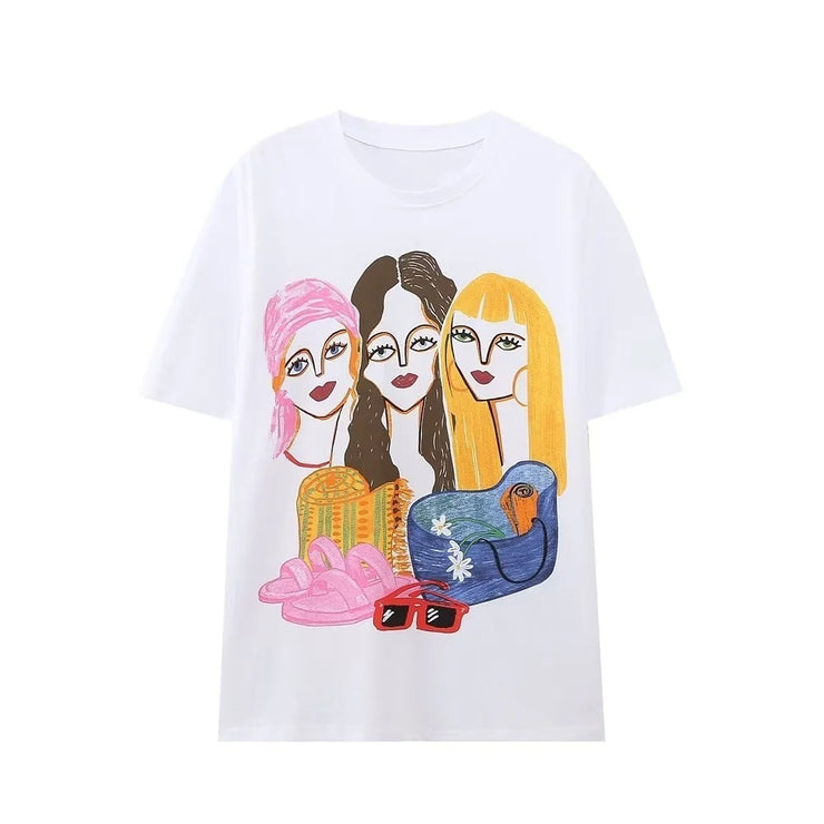 New Fashion Versatile Cartoon Versatile Printed T-shirt for Women