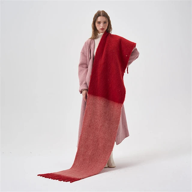 Simple color blocking soft touch plush scarf thickened and lengthened imitation cashmere shawl student windproof scarf for women