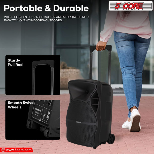 5Core 12 inch PA Portable Bluetooth Party Speaker Karaoke Boombox + 2 - Follow yourDream