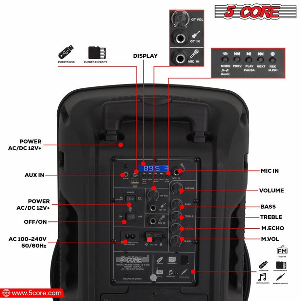 5Core 12 inch PA Portable Bluetooth Party Speaker Karaoke Boombox + 2 - Follow yourDream