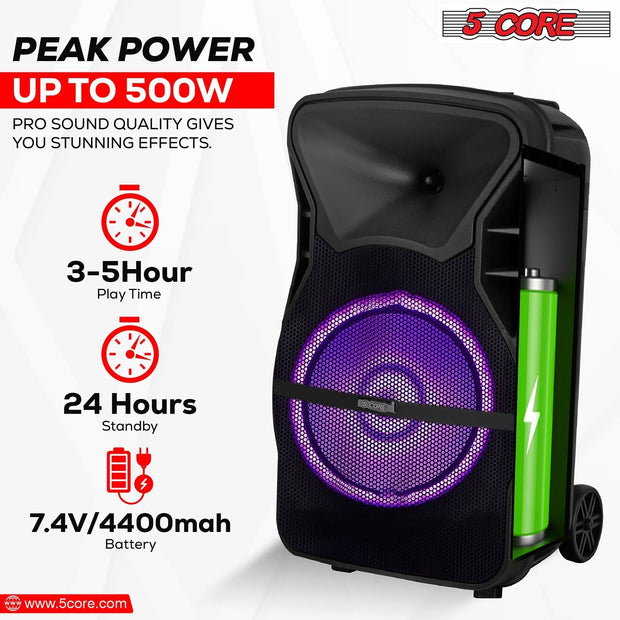 5Core 12 inch PA Portable Bluetooth Party Speaker Karaoke Boombox + 2 - Follow yourDream