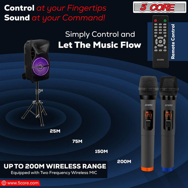 5Core 12 inch PA Portable Bluetooth Party Speaker Karaoke Boombox + 2 - Follow yourDream