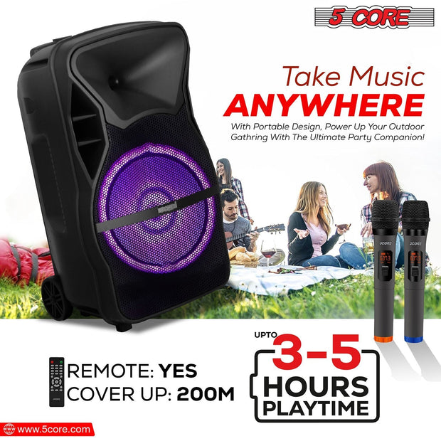 5Core 12 inch PA Portable Bluetooth Party Speaker Karaoke Boombox + 2 - Follow yourDream