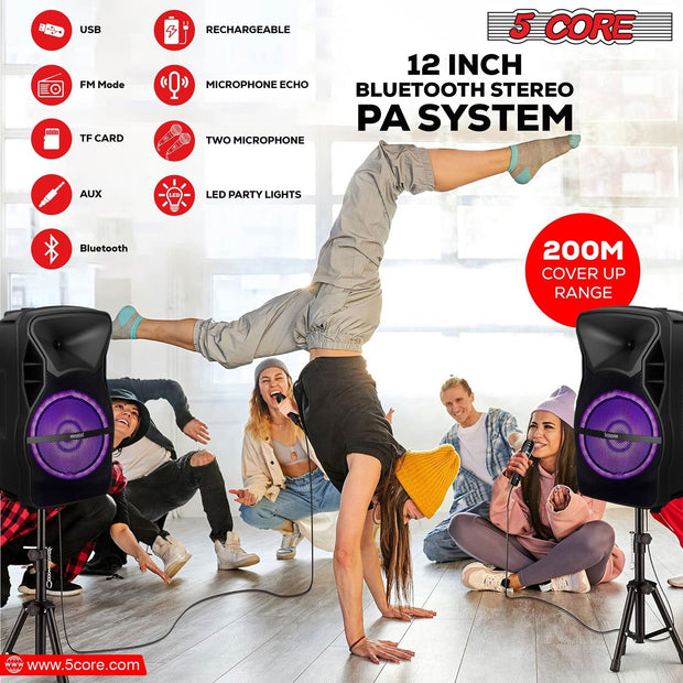5Core 12 inch PA Portable Bluetooth Party Speaker Karaoke Boombox + 2 - Follow yourDream