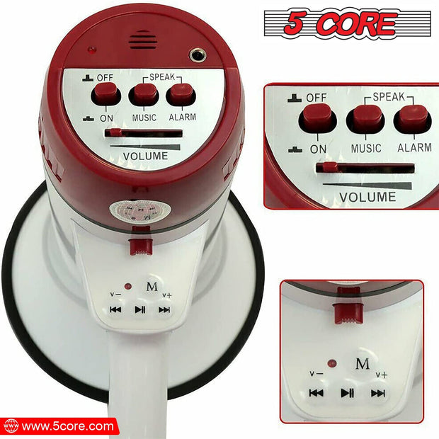 5Core Megaphone Bullhorn Speaker 40W Bull Horn Rechargeable Cheer - Follow yourDream