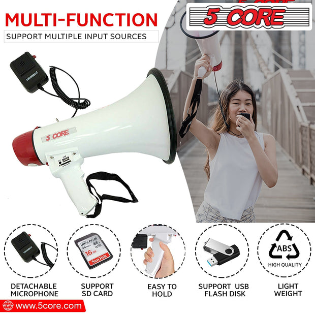 5Core Megaphone Bullhorn Speaker 40W Bull Horn Rechargeable Cheer - Follow yourDream