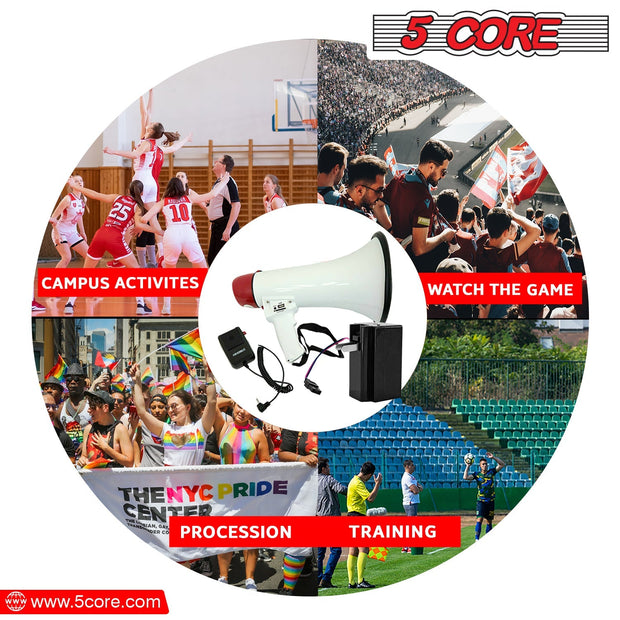 5Core Megaphone Bullhorn Speaker 40W Bull Horn Rechargeable Cheer - Follow yourDream