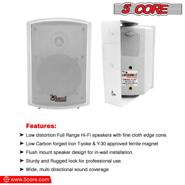 5Core Outdoor Speakers Stereo In Wall 400W Peak Passive Patio Home - Follow yourDream