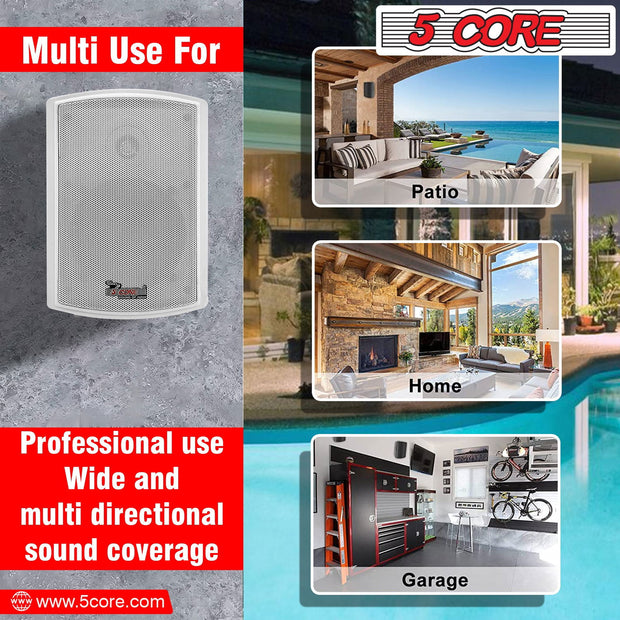 5Core Outdoor Speakers Stereo In Wall 400W Peak Passive Patio Home - Follow yourDream