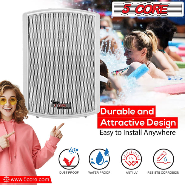 5Core Outdoor Speakers Stereo In Wall 400W Peak Passive Patio Home - Follow yourDream