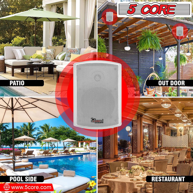 5Core Outdoor Speakers Stereo In Wall 400W Peak Passive Patio Home - Follow yourDream