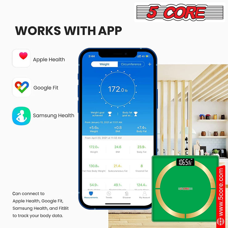 5 Core Bathroom Smart Scale for Body Weight Accurate BLuetooth Digital - Follow yourDream