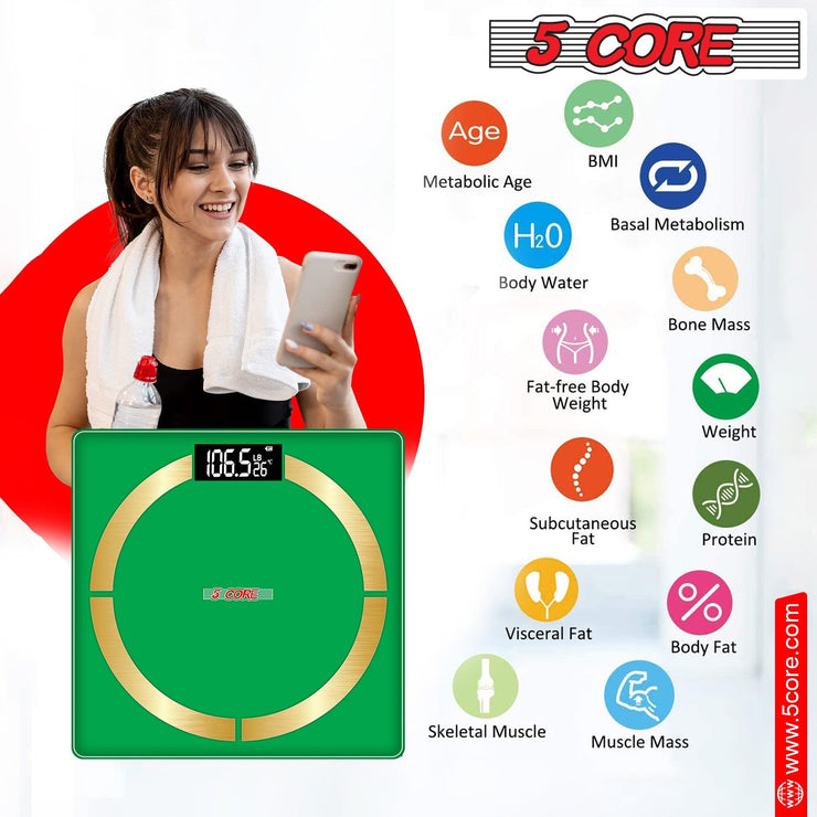 5 Core Bathroom Smart Scale for Body Weight Accurate BLuetooth Digital - Follow yourDream