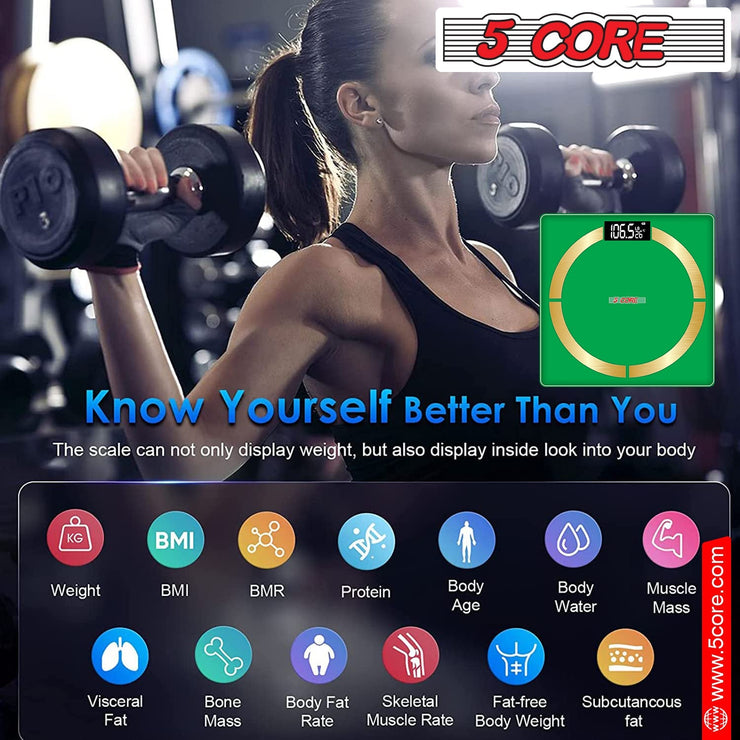 5 Core Bathroom Smart Scale for Body Weight Accurate BLuetooth Digital - Follow yourDream