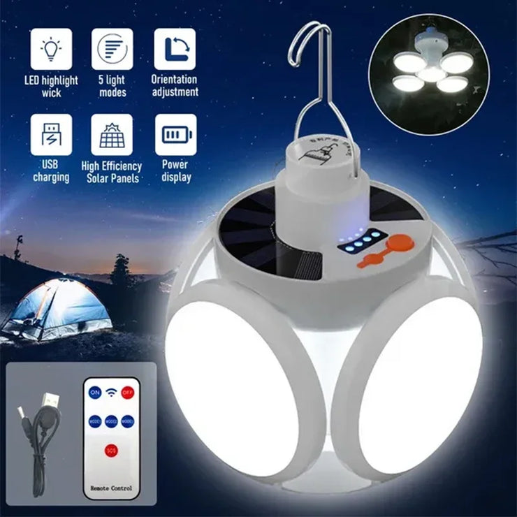 Solar Outdoor Folding Light Portable USB Rechargeable LED Bulb Search Lights Camping Torch Emergency Lamp for Power Outages - Follow yourDream