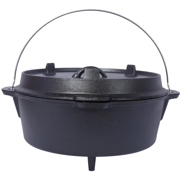 ast iron Dutch oven with lid, outdoor camping deep pot, used for camping, cooking, barbecue and leg rest,  12 Quart